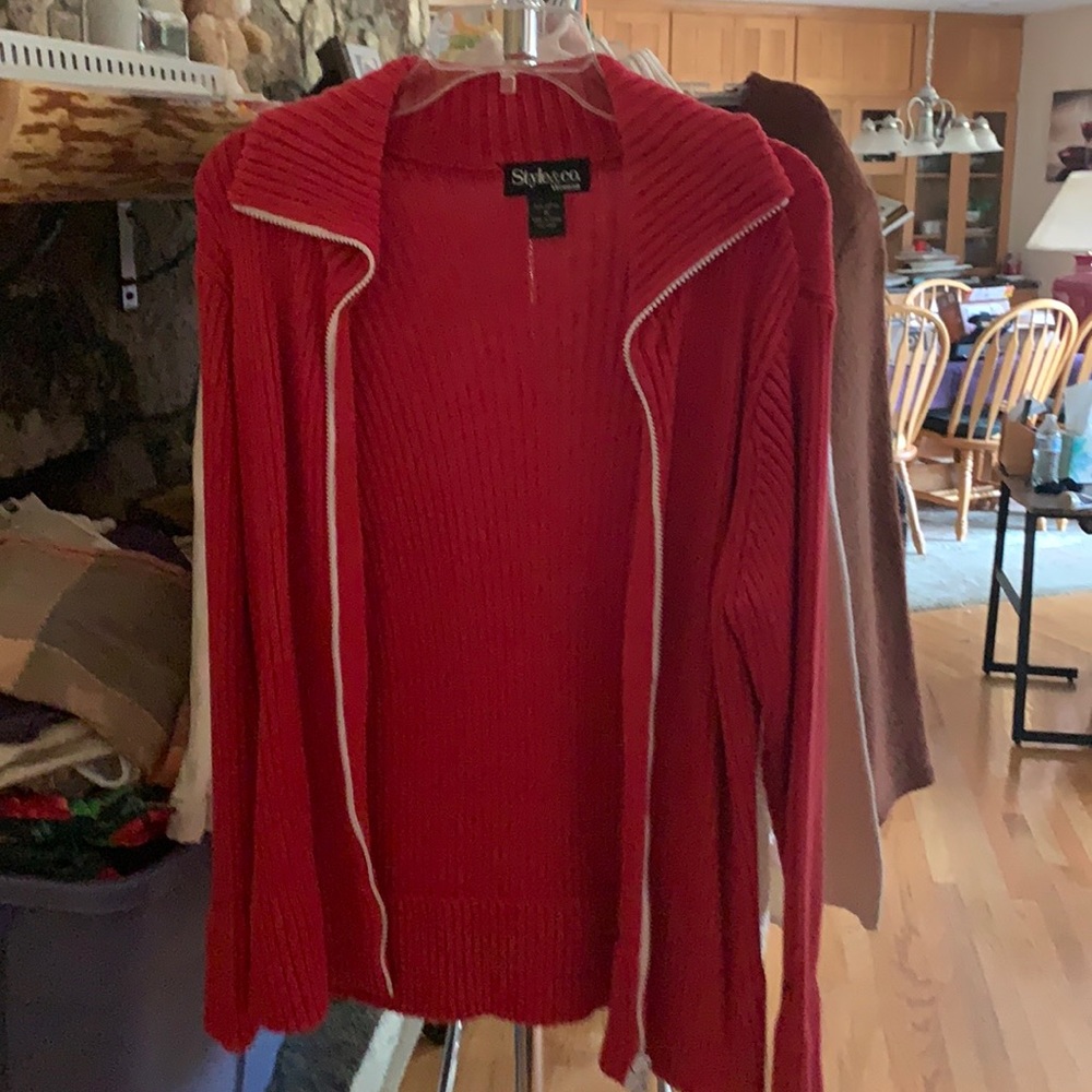 Red cardigan